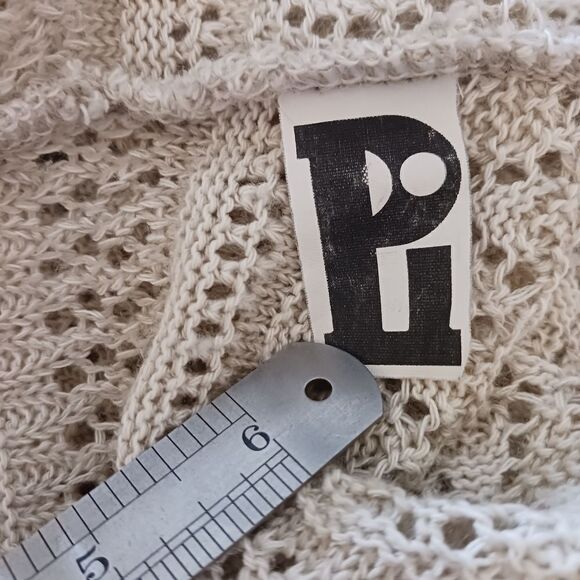 VINTAGE Open Knit Sweater Scalloped Edges Lacey Cotton Silvered Ivory Size L - Picture 7 of 11